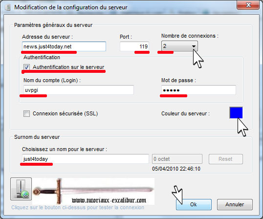 configuration du nouveau serveur de news