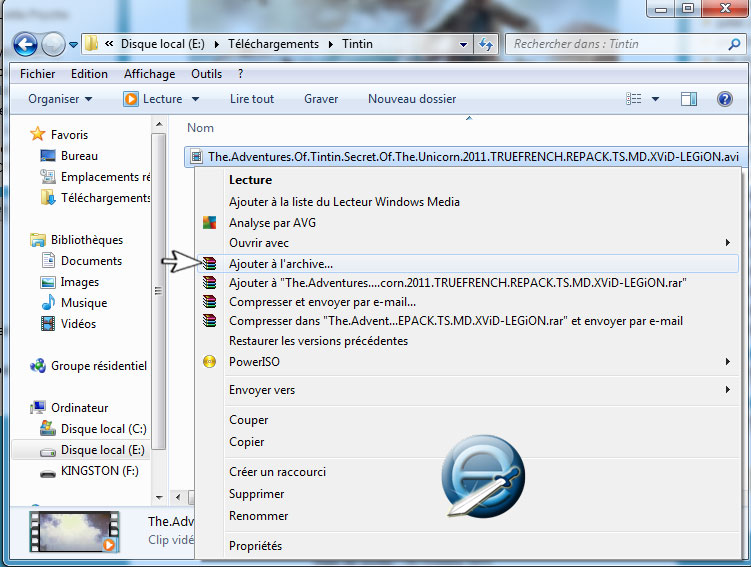 ajouter a l'archive de Winrar