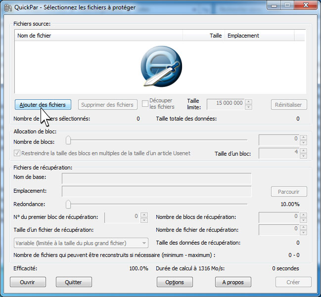 ajouter des fichiers a quickpar