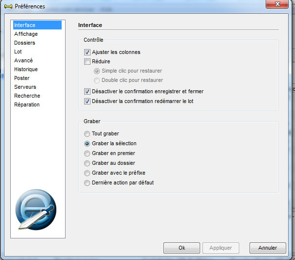 Onglet Interface de Grabit