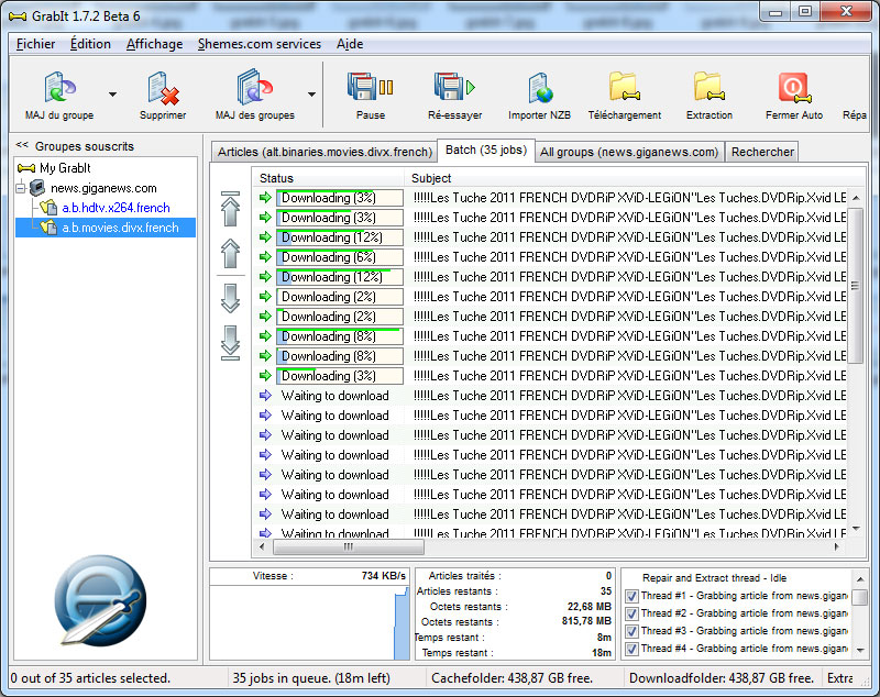 telechargement en cours avec Grabit
