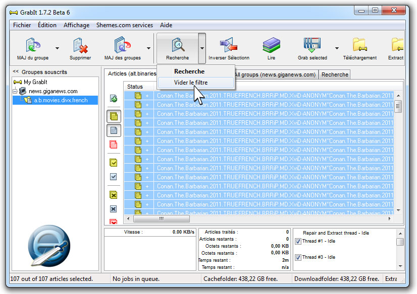 vider le filtre de Grabit
