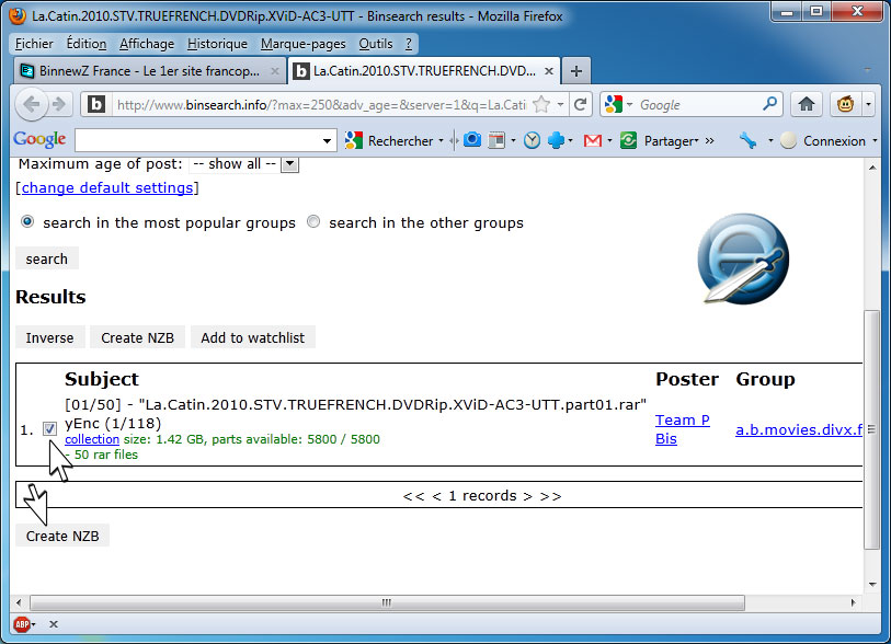 create NZB sur binsearch.info