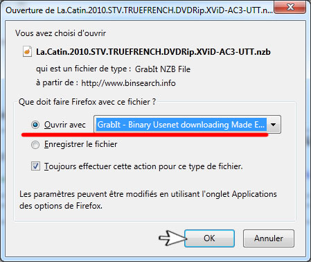 ouvrir le nzb avec Grabit