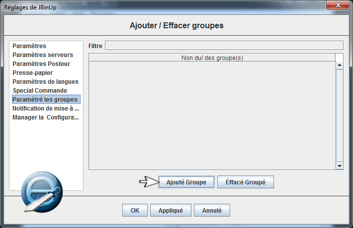parametrer les groups sous JbinUp