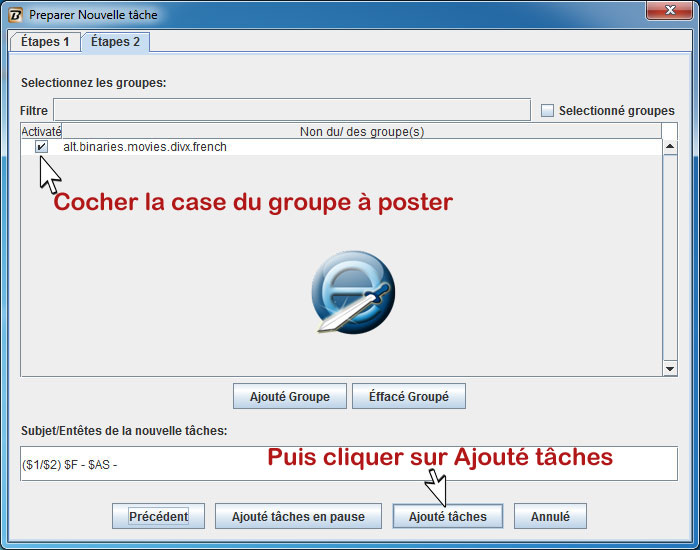 selectionner le groupe a poster sous JbinUp