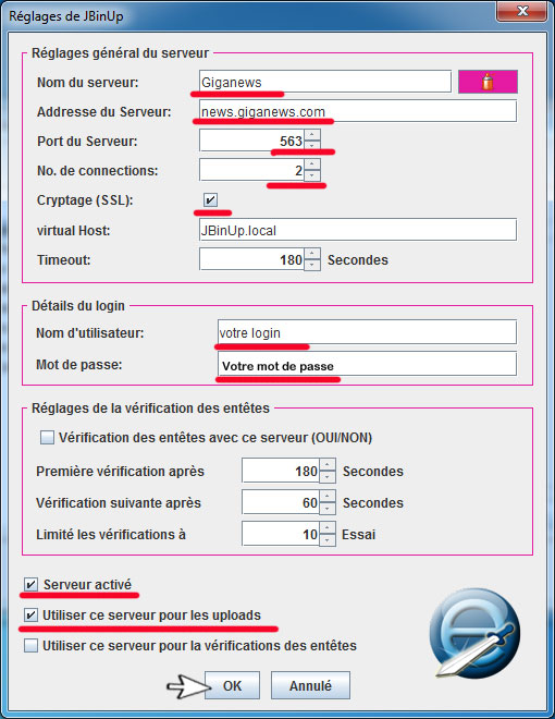 reglages du serveur sous jbinup