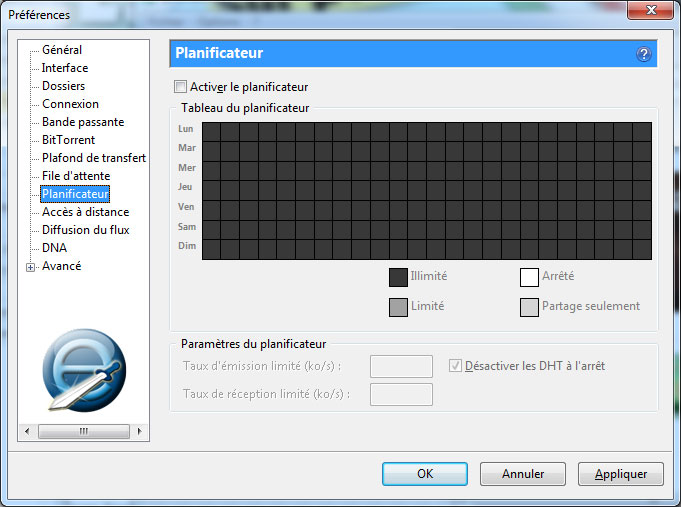 Onglet Planificateur désactivé de uTorrent