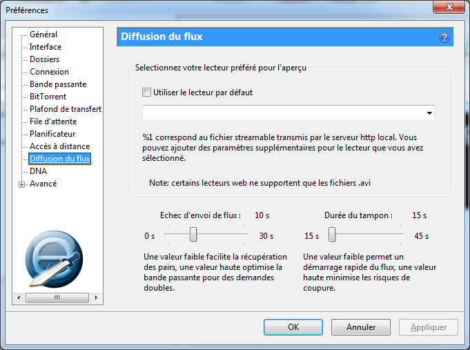 Onglet Diffusion des flus de uTorrent