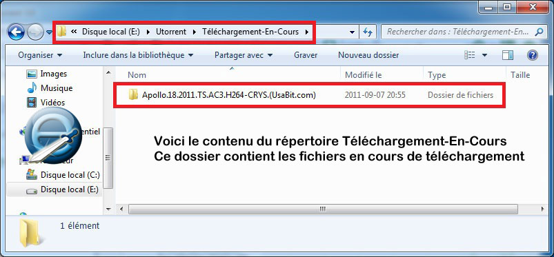 Dossier téléchargement en cours de uTorrent