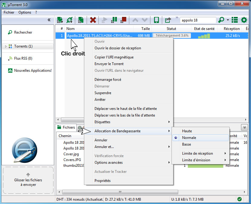 allocation de la bande passante de uTorrent