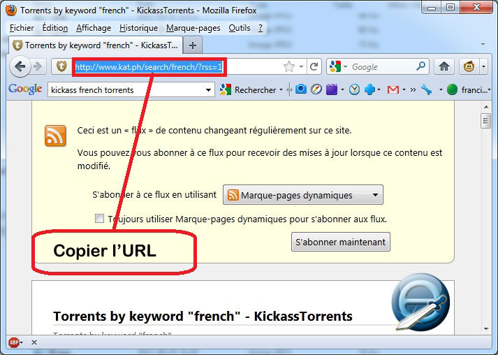 copier l'url du flux rss dans uTorrent