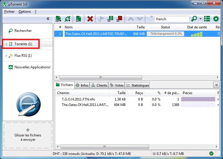 Nouveau téléchargement en cours sous uTorrent