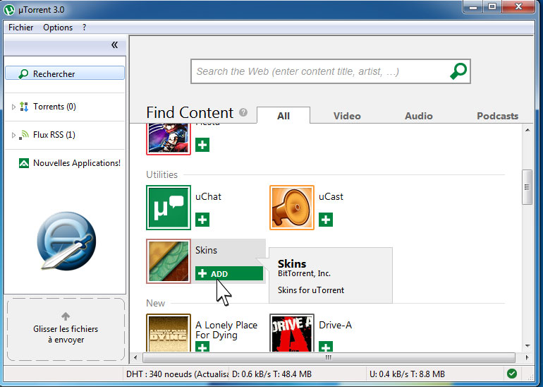 Télécharger du contenu pour ajouter a uTorrent