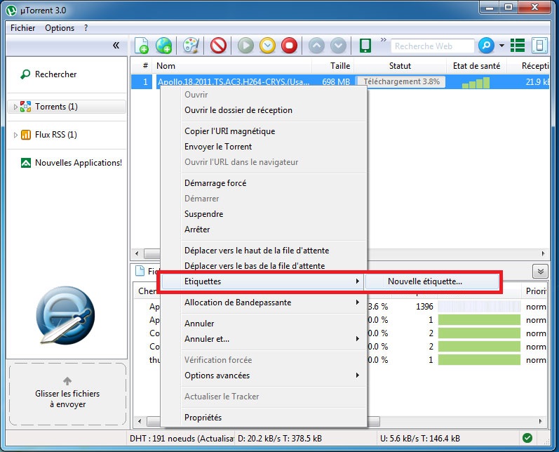 Nouvelle etiquette sous Utorrent