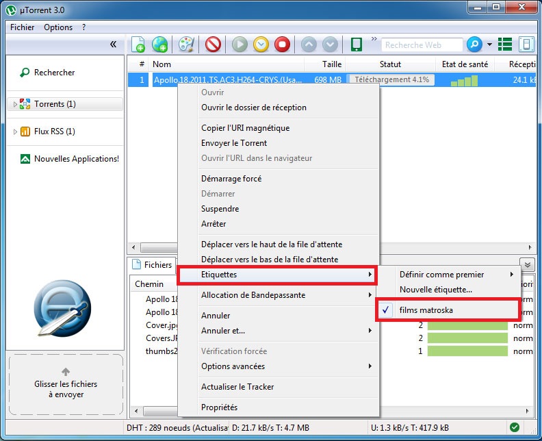 etiquette nommee sur uTorrent