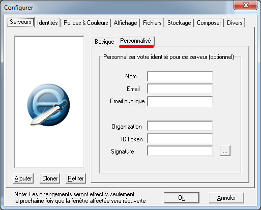 onglet Serveur personnalisé de Xnews